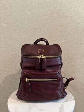 Mcm Leather Burgundy Backpack with Gold Hardware - Unisex